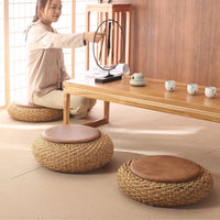 Knitted Rattan Round Pouf