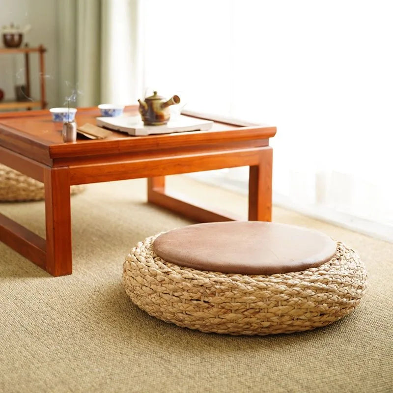 Knitted Rattan Round Pouf