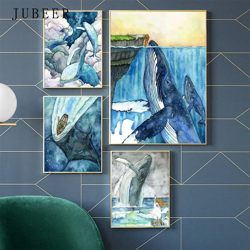 Watercolor Whale Canvas Prints