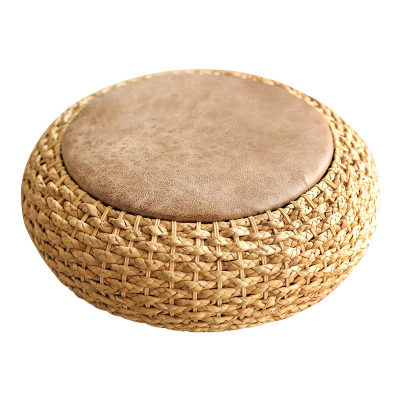 Knitted Rattan Round Pouf
