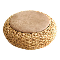 Knitted Rattan Round Pouf
