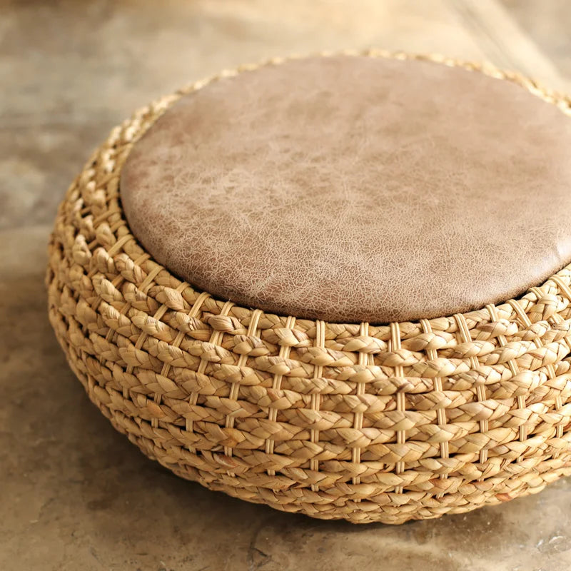 Knitted Rattan Round Pouf