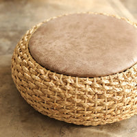 Knitted Rattan Round Pouf
