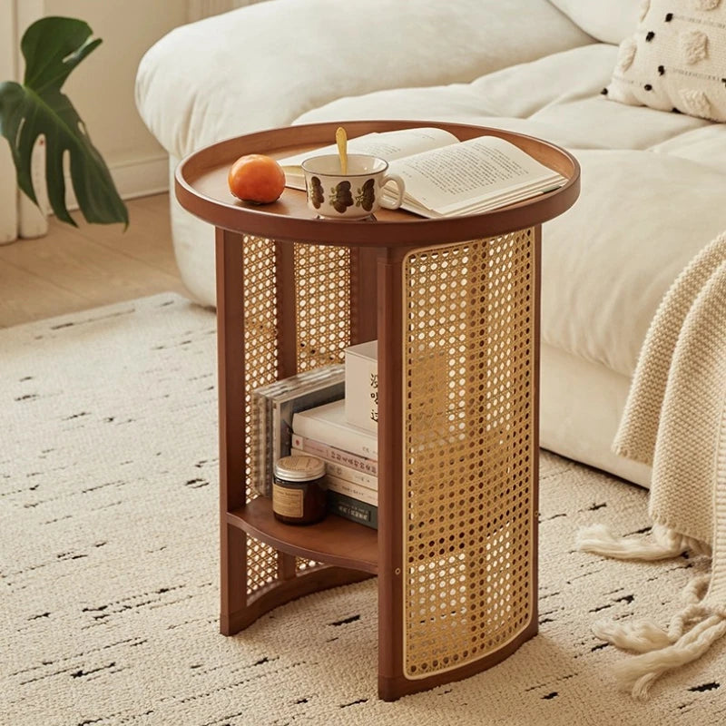 Rattan Bamboo Two-Tier Table