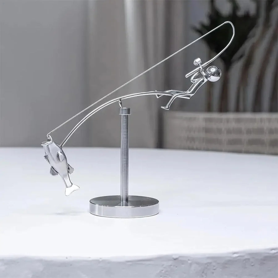 Fisherman Balancing Metal Sculpture