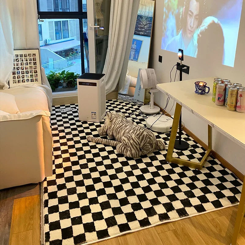 Retro Checkerboard Plush Rug