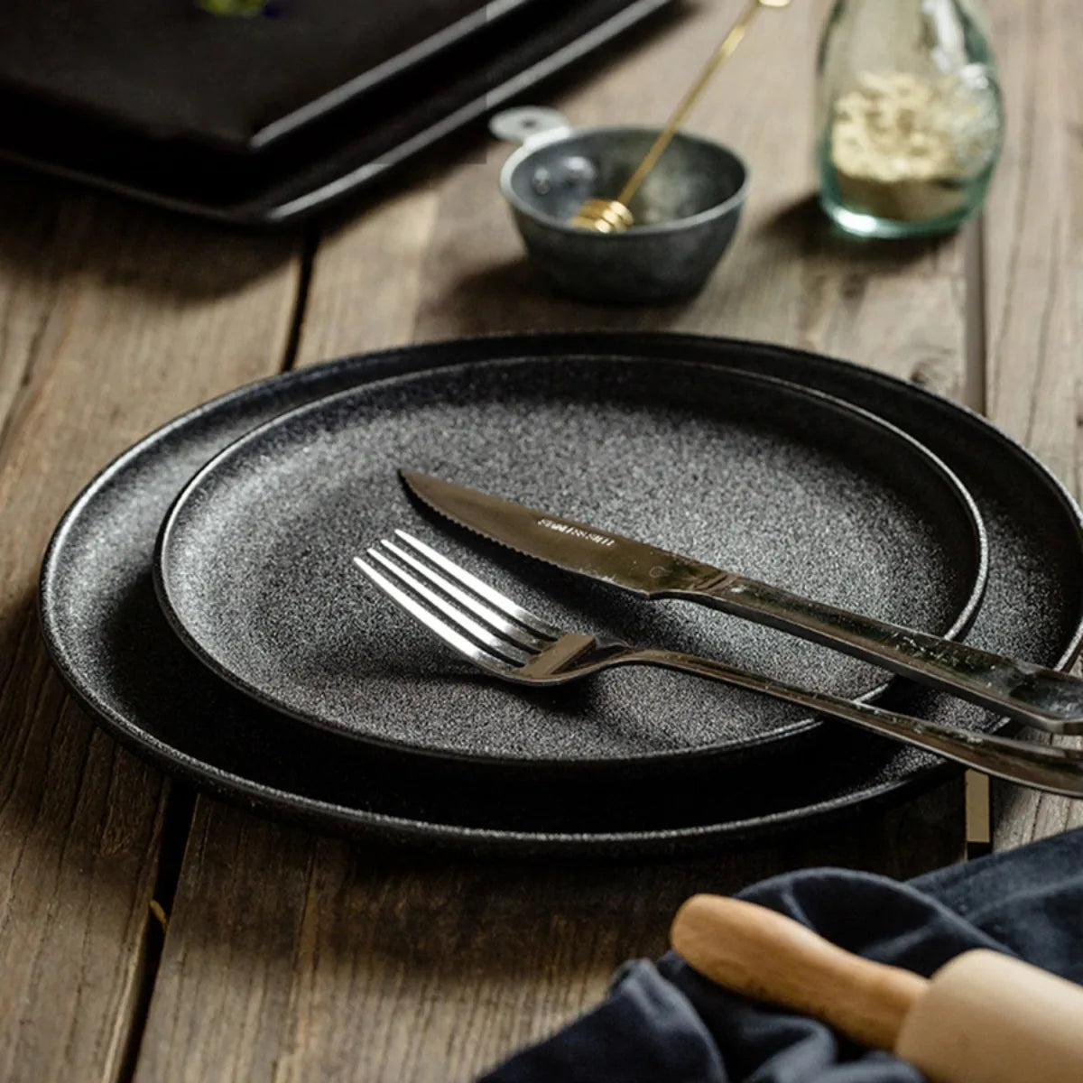 Japanese Black Ceramic Plates