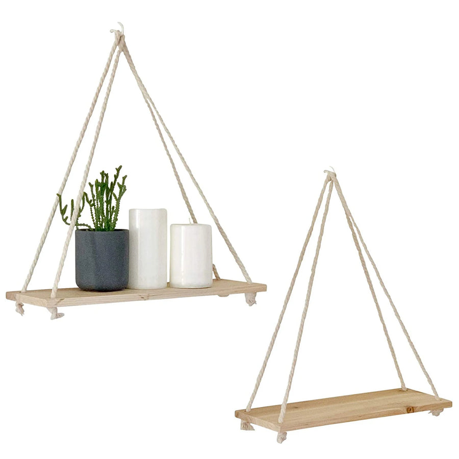 Rope Hanging Wooden Shelf