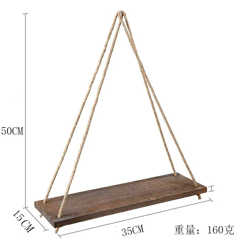 Rope Hanging Wooden Shelf