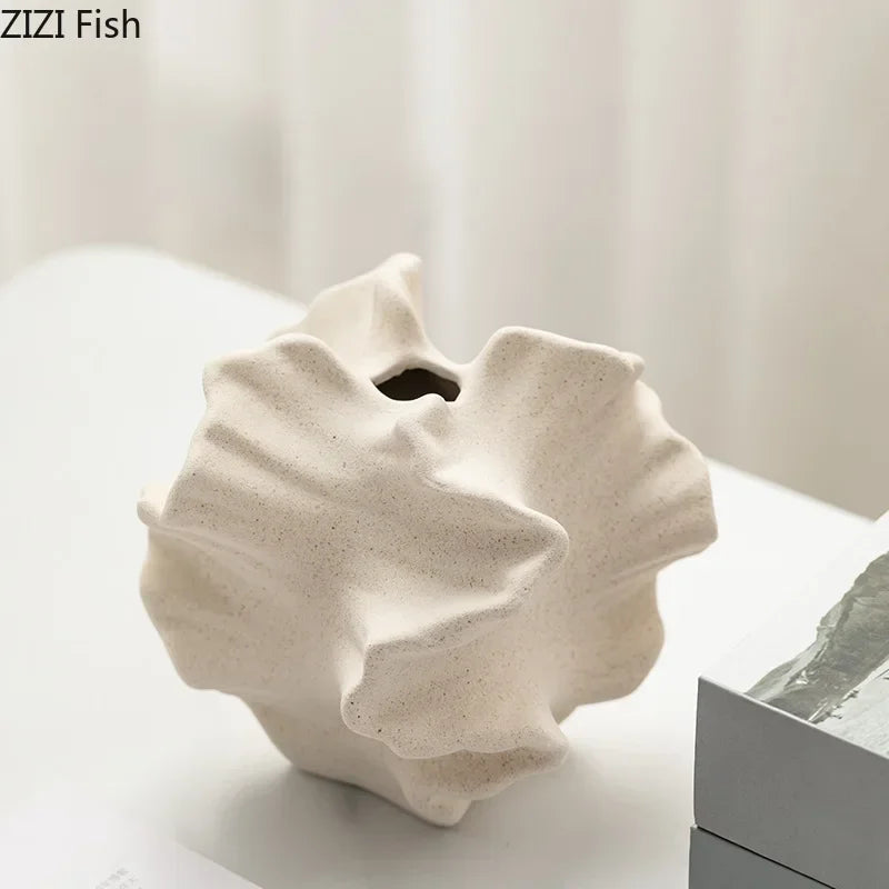 Sculptural Wrinkle Ceramic Vase