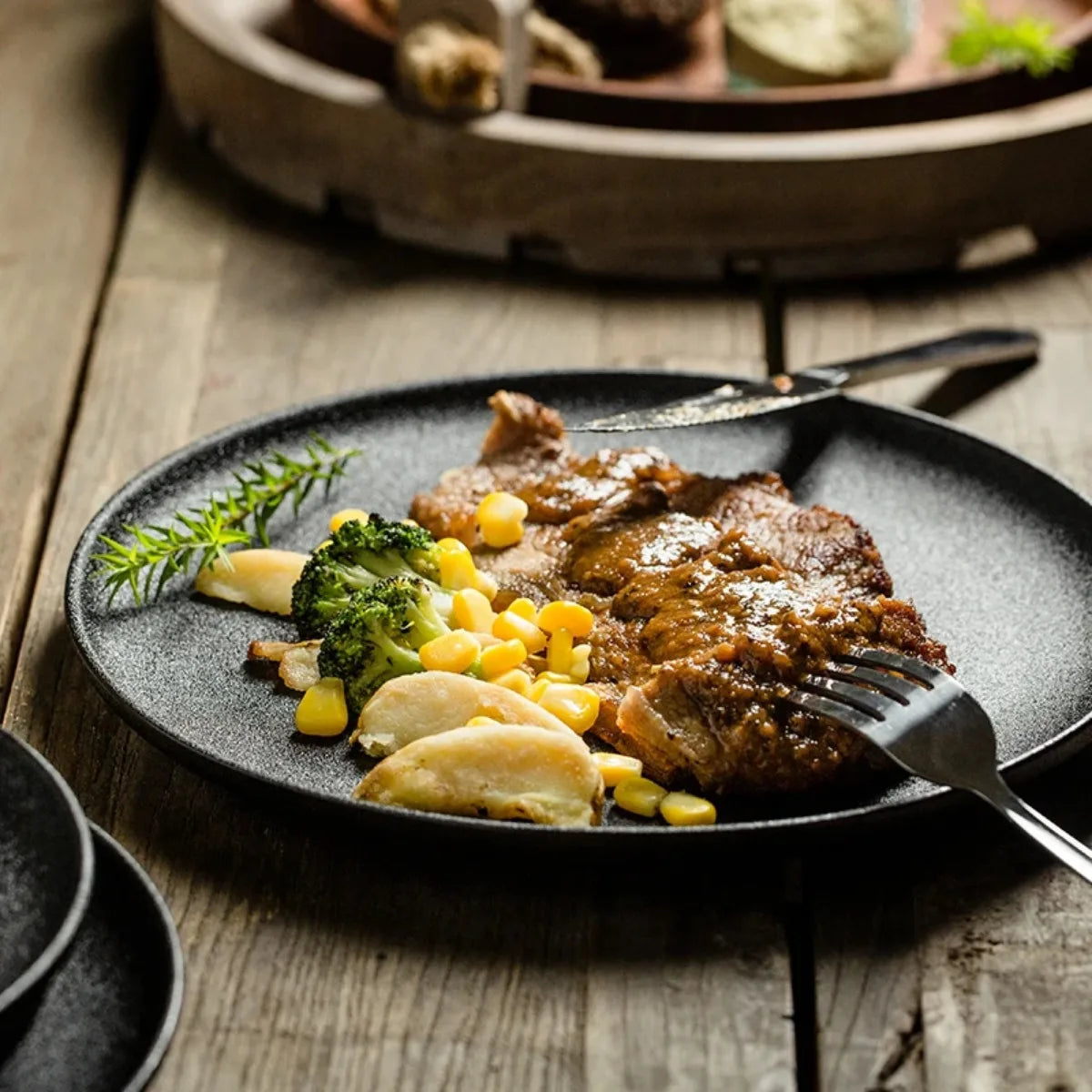 Japanese Black Ceramic Plates