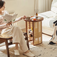 Rattan Bamboo Two-Tier Table