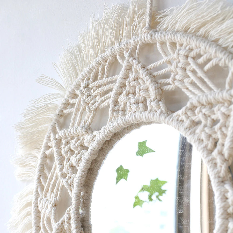 Boho Macrame Round Mirror